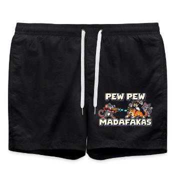 Pew Pew Madafakas – Pixel Maus vs. Katze - Badeshorts - Schwarz - Vorne - AI Model Male 185 light (185cm)