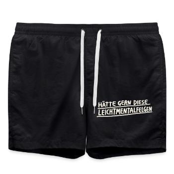 Leichtmentalfelgen Wortspiel - Badeshorts - Schwarz - Vorne - AI Model Male 185 light (185cm)