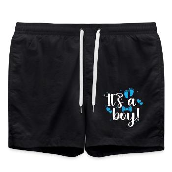 Gender Reveal: Es ist eine Ankündigung eines Jungen - Badeshorts - Schwarz - Vorne - AI Model Male 185 light (185cm)
