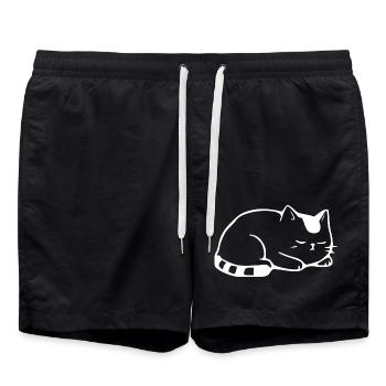 Schlafende Katze weiß schlicht Geschenk Katzen - Badeshorts - Schwarz - Vorne - AI Model Male 185 light (185cm)