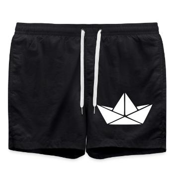 Maritimes Papierschiff Origami Boot Geschenk  - Badeshorts - Schwarz - Vorne - AI Model Male 185 light (185cm)