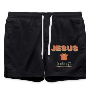 Jesus Is the Gift – Retro Christian Xmas - Badeshorts - Schwarz - Vorne - AI Model Male 185 light (185cm)