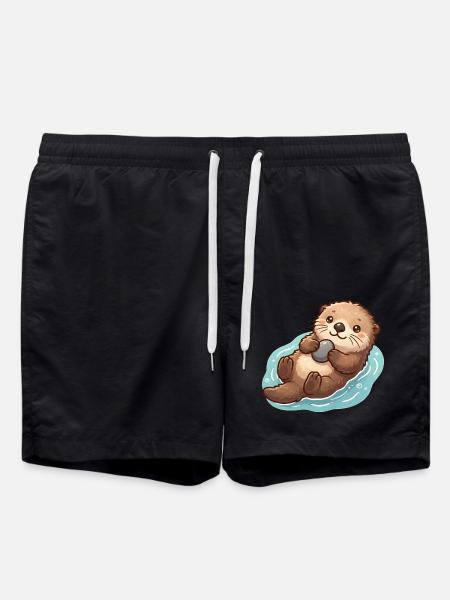 Süßer Otter mit Stein - Badeshorts - Schwarz