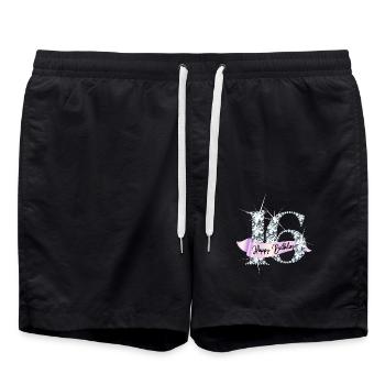 16. Geburtstag Geburtstagsglanz Diamantband Ribbon - Badeshorts - Schwarz - Vorne - AI Model Male 185 light (185cm)
