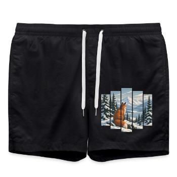 Fuchs im Winterwald - Verschneite Berglandschaft - Badeshorts - Schwarz - Vorne - AI Model Male 185 light (185cm)
