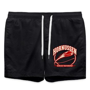 Hornussen – Schweizer Traditionssport Retro - Badeshorts - Schwarz - Vorne - AI Model Male 185 light (185cm)