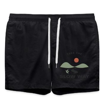 Take the Slow Way – Natur & Auszeit - Badeshorts - Schwarz - Vorne - AI Model Male 185 light (185cm)
