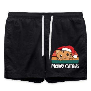 merry catmas lustige Katze Weihnachts Wortspiel - Badeshorts - Schwarz - Vorne - AI Model Male 185 light (185cm)