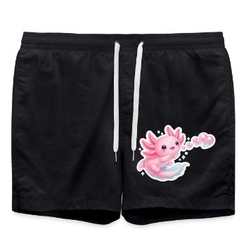 Kawaii Axolotl Herzen Seifenblasen Rosa T-Shirt - Badeshorts - Schwarz - Vorne - AI Model Male 185 light (185cm)
