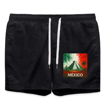 Mexiko Pyramide mit Kaktus in Landesfarben - Badeshorts - Schwarz - Vorne - AI Model Male 185 light (185cm)