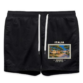 Italien Grado Europa Camping Vintage Reisemarke - Badeshorts - Schwarz - Vorne - AI Model Male 185 light (185cm)