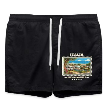 Italien Savignano Mare Camping Vintage Reisemarke - Badeshorts - Schwarz - Vorne - AI Model Male 185 light (185cm)