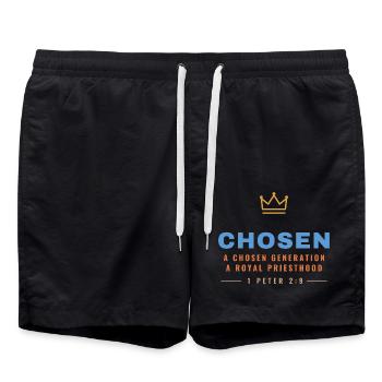 Chosen – 1 Peter 2:9 Royal Priesthood - Badeshorts - Schwarz - Vorne - AI Model Male 185 light (185cm)