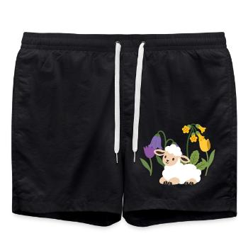 Lamm Blumen Kinder Geschenkidee - Badeshorts - Schwarz - Vorne - AI Model Male 185 light (185cm)