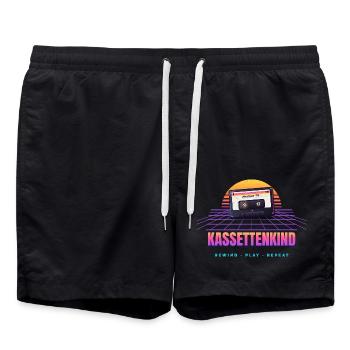 Kassettenkind - Retro 80er Synthwave Kassette - Badeshorts - Schwarz - Vorne - AI Model Male 185 light (185cm)