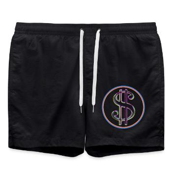 Neon-Dollar Zeichen im Kreis - Badeshorts - Schwarz - Vorne - AI Model Male 185 light (185cm)