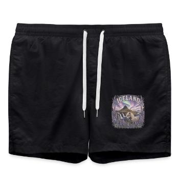 Iceland Reise – Island Nordlicht Natur - Badeshorts - Schwarz - Vorne - AI Model Male 185 light (185cm)