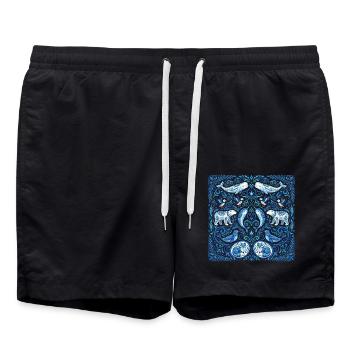 Arktische Tiere im Folklore-Stil - Badeshorts - Schwarz - Vorne - AI Model Male 185 light (185cm)