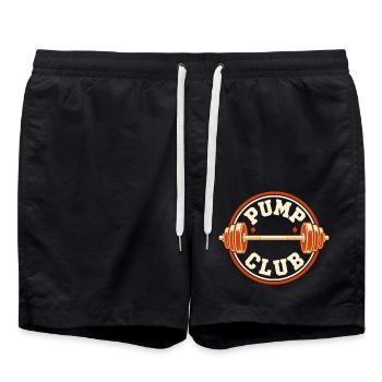 Pump Club – Langhantel Retro-Abzeichen - Badeshorts - Schwarz - Vorne - AI Model Male 185 light (185cm)
