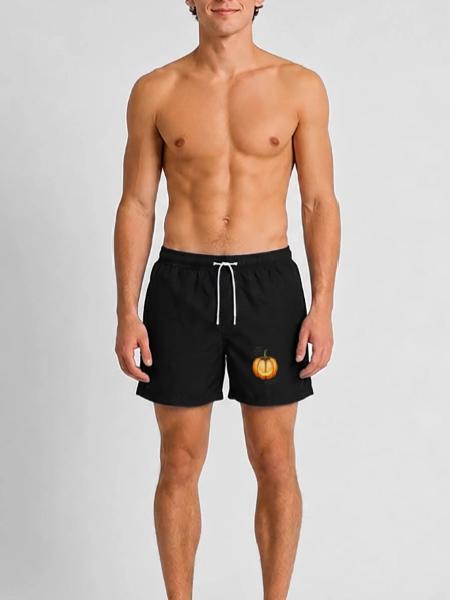 Innen etwas hohl, aber grinse sympathisch - Kürbis - Badeshorts - Schwarz - Vorne - AI Model Male 185 light (185cm)