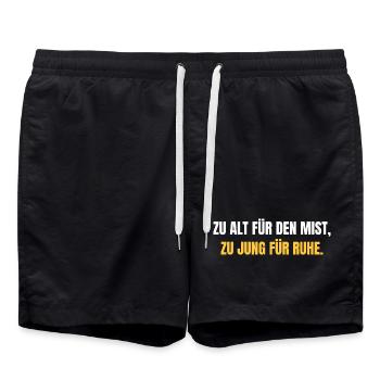Zu alt für den Mist, zu jung für Ruhe - Badeshorts - Schwarz - Vorne - AI Model Male 185 light (185cm)