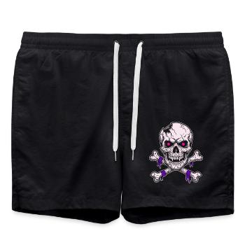 Schädelkreuz Neonlila Piraten Skull - Badeshorts - Schwarz - Vorne - AI Model Male 185 light (185cm)