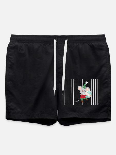 Fröhliche Maus mit Ornament - Badeshorts - Schwarz