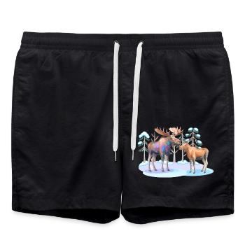 Elch im Winterwald – wilde Natur - Badeshorts - Schwarz - Vorne - AI Model Male 185 light (185cm)