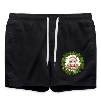 Weihnachtskätzchen im Kranz - Badeshorts - Schwarz - Vorne - AI Model Male 185 light (185cm)