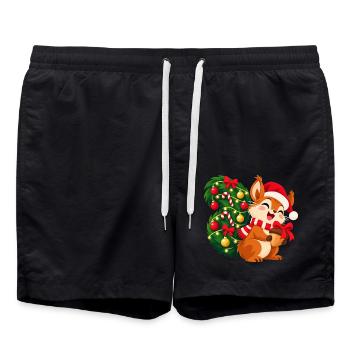 Weihnachtliches Eichhörnchen  - Badeshorts - Schwarz - Vorne - AI Model Male 185 light (185cm)