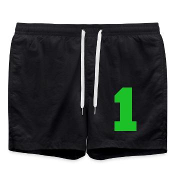 Leuchtendes Eins-Motiv auf Schwarz - Badeshorts - Schwarz - Vorne - AI Model Male 185 light (185cm)