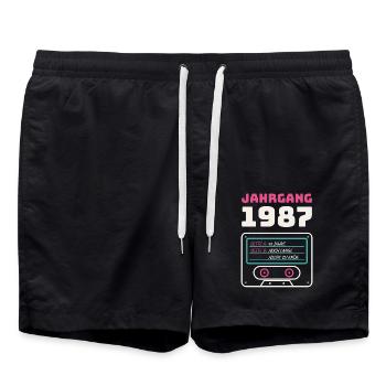 Jahrgang 1987 Kassette - Badeshorts - Schwarz - Vorne - AI Model Male 185 light (185cm)