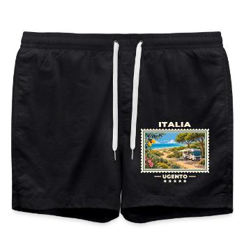 Italien Ugento Camping Vintage Reisemarke - Badeshorts - Schwarz - Vorne - AI Model Male 185 light (185cm)