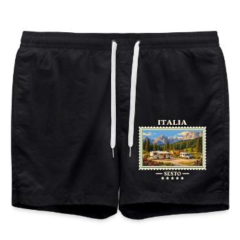 Italien Sexten Camping Vintage Reisemarke - Badeshorts - Schwarz - Vorne - AI Model Male 185 light (185cm)