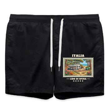 Italien Lido di Spina Camping Vintage Reisemarke - Badeshorts - Schwarz - Vorne - AI Model Male 185 light (185cm)