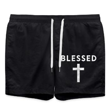 Gesegnetes Kreuz Motiv - Badeshorts - Schwarz - Vorne - AI Model Male 185 light (185cm)