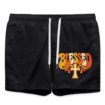Blessed Kreuz Psychedelisch - Badeshorts - Schwarz - Vorne - AI Model Male 185 light (185cm)