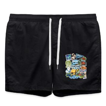 Finnland Reisesticker - Badeshorts - Schwarz - Vorne - AI Model Male 185 light (185cm)