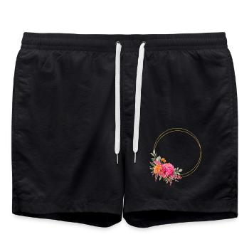 Farbenfroher Blumen-Kranz Personalisierbar - Badeshorts - Schwarz - Vorne - AI Model Male 185 light (185cm)