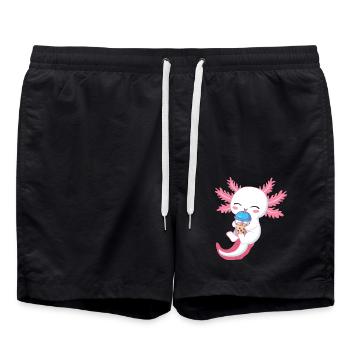 Axolotl, Der Bubble Tea Und Kekse Genießt - Badeshorts - Schwarz - Vorne - AI Model Male 185 light (185cm)