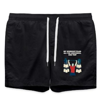 Mein Workout-Plan Alle Lebensmittel Ein Trip Lustig - Badeshorts - Schwarz - Vorne - AI Model Male 185 light (185cm)