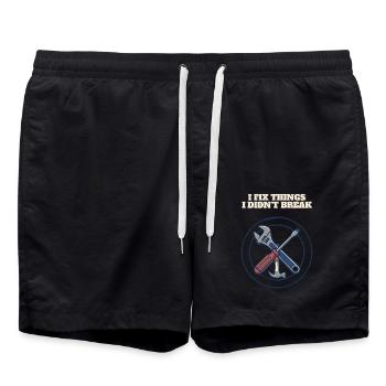 Ich repariere Dinge, die ich nicht kaputt gemacht habe, lustiges Mechanikerabzeichen - Badeshorts - Schwarz - Vorne - AI Model Male 185 light (185cm)