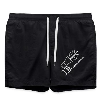 Disinfo Science – Think Critically - Badeshorts - Schwarz - Vorne - AI Model Male 185 light (185cm)