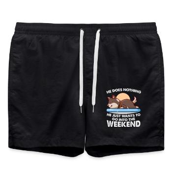 He Does Nothing – Husky will ins Wochenende - Badeshorts - Schwarz - Vorne - AI Model Male 185 light (185cm)