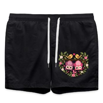 Liebes Eulenwald Duo - Badeshorts - Schwarz - Vorne - AI Model Male 185 light (185cm)