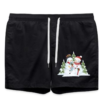 Schneemann-Duo-Geschenkszene - Badeshorts - Schwarz - Vorne - AI Model Male 185 light (185cm)