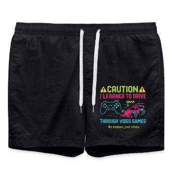 Caution I Learned To Drive Through Video Games - Badeshorts - Schwarz - Vorne - AI Model Male 185 light (185cm)