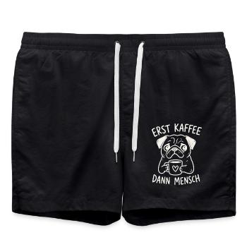 Erst Kaffee, Dann Mensch – Pug Becher - Badeshorts - Schwarz - Vorne - AI Model Male 185 light (185cm)