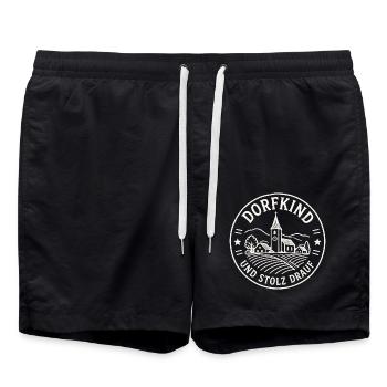 Dorfkind Stolz Dorfleben - Badeshorts - Schwarz - Vorne - AI Model Male 185 light (185cm)
