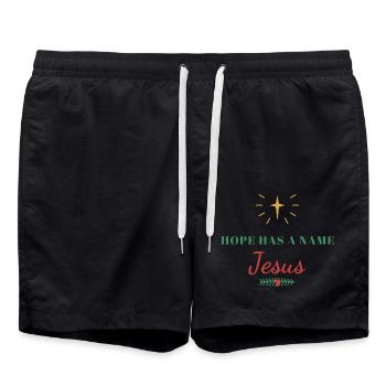 Hope Has a Name: Jesus – Christian - Badeshorts - Schwarz - Vorne - AI Model Male 185 light (185cm)
